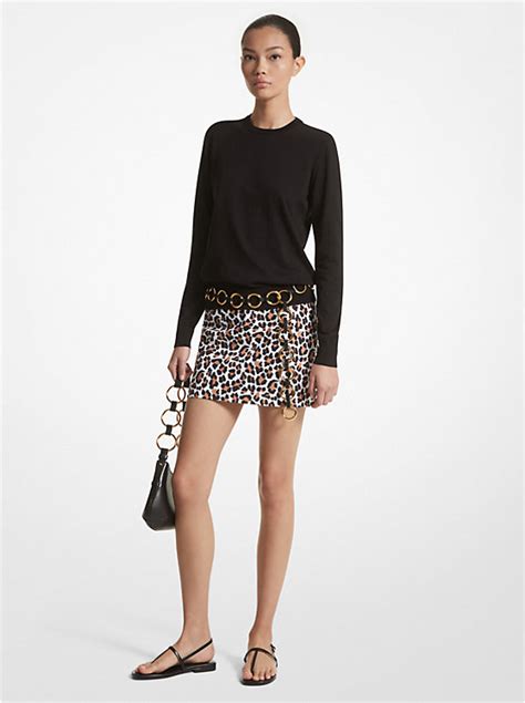 Leopard Print Stretch Cotton Broadcloth Skirt.